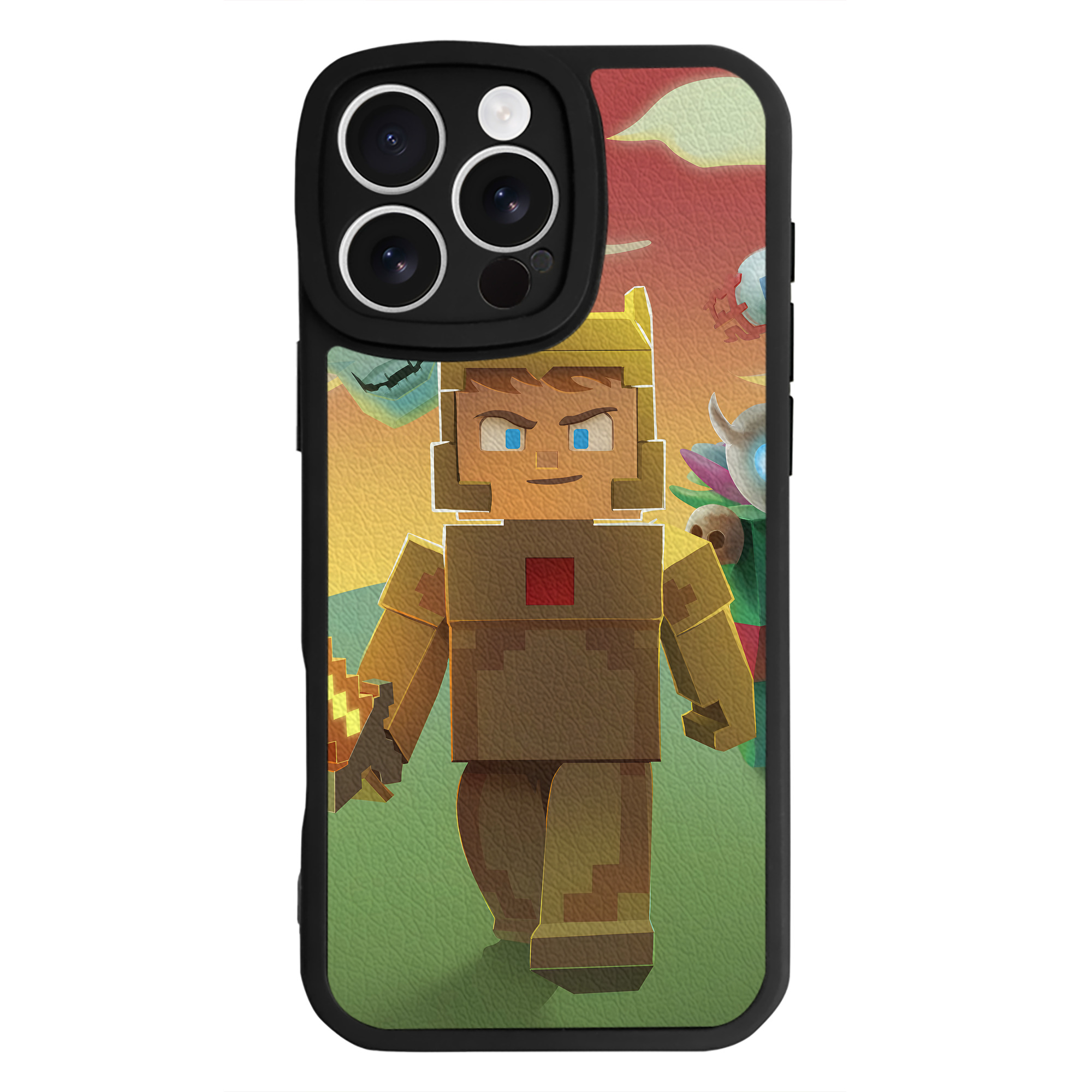 （画像用） マインクラフト ブロックの世界 Minecraft MC Block world 【iPhone 16シリーズ対応】シリコンスマホケース（レザー調） 材質：シリコン